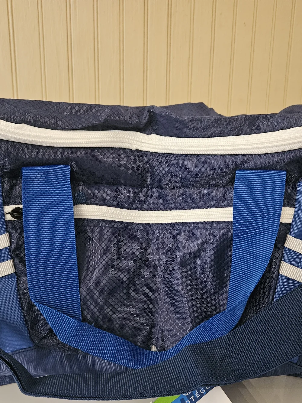 Protege 18 Inch Blue and White Sports Duffel Bag with Adjustable Strap